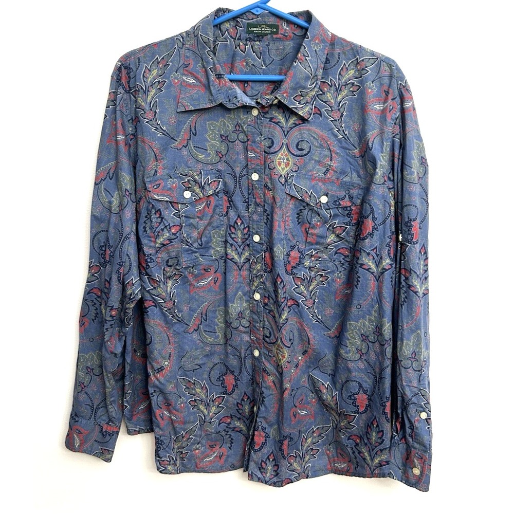 LRL Lauren Jeans Co Cotton Floral Paisley Button Front Shirt Women 1XL? Western